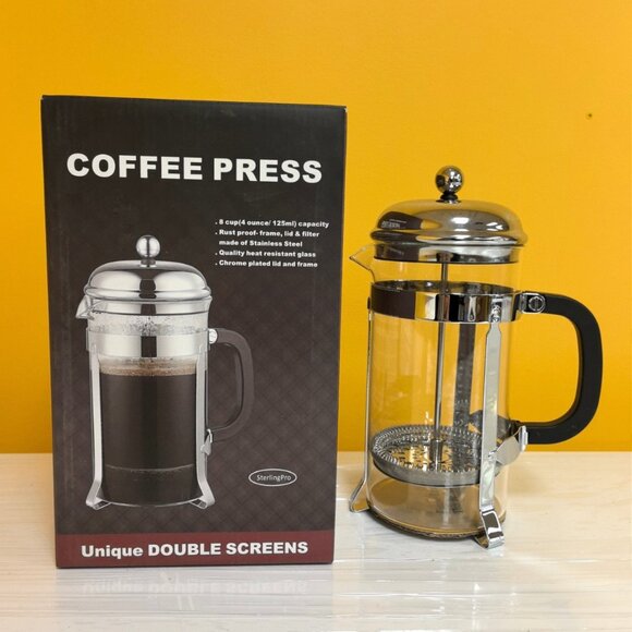 All-New French Coffee Press, 32oz Stainless Steel Coffee Maker, Double Filter - Picture 6 of 6